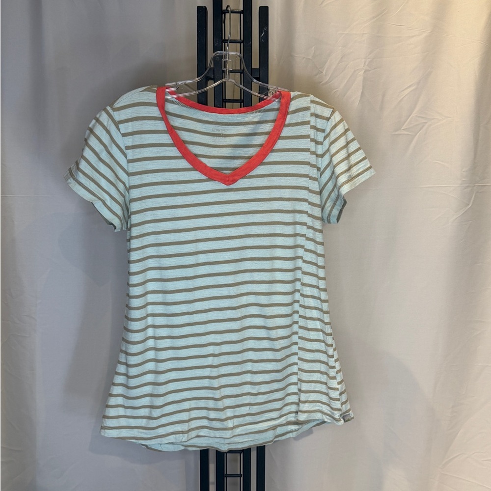 Horny Toad Short Sleeve Tee with Coral and Gray‎ Stripes